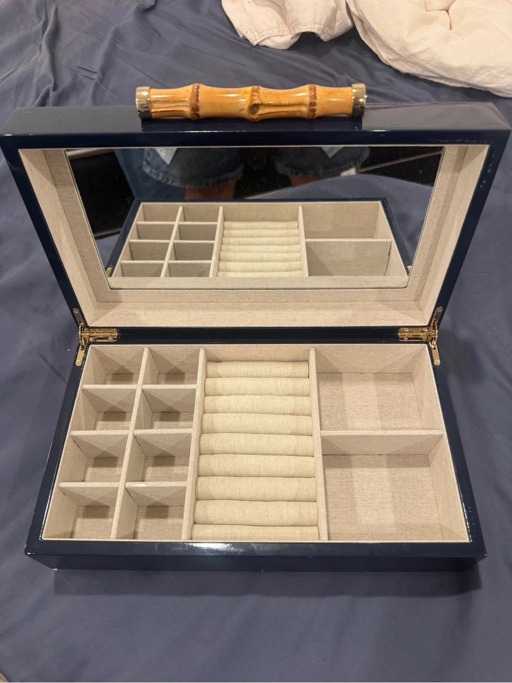 Mark & Graham Navy Jewelry Box with Bamboo Accent